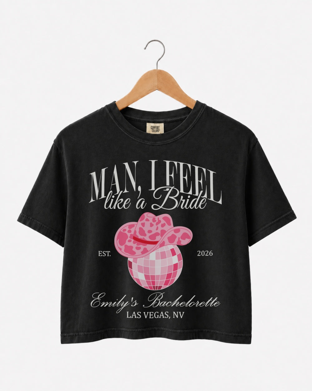Man, I Feel Like A Bride & Let's Go Girls Disco Crop Top Black