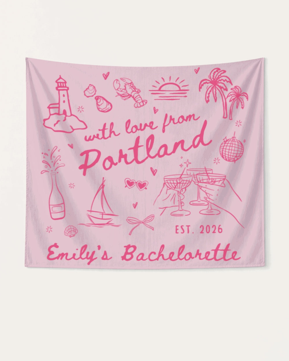 With Love from Portland Banner Matching bachelorette banner with custom seaside design for bride and bridal crew