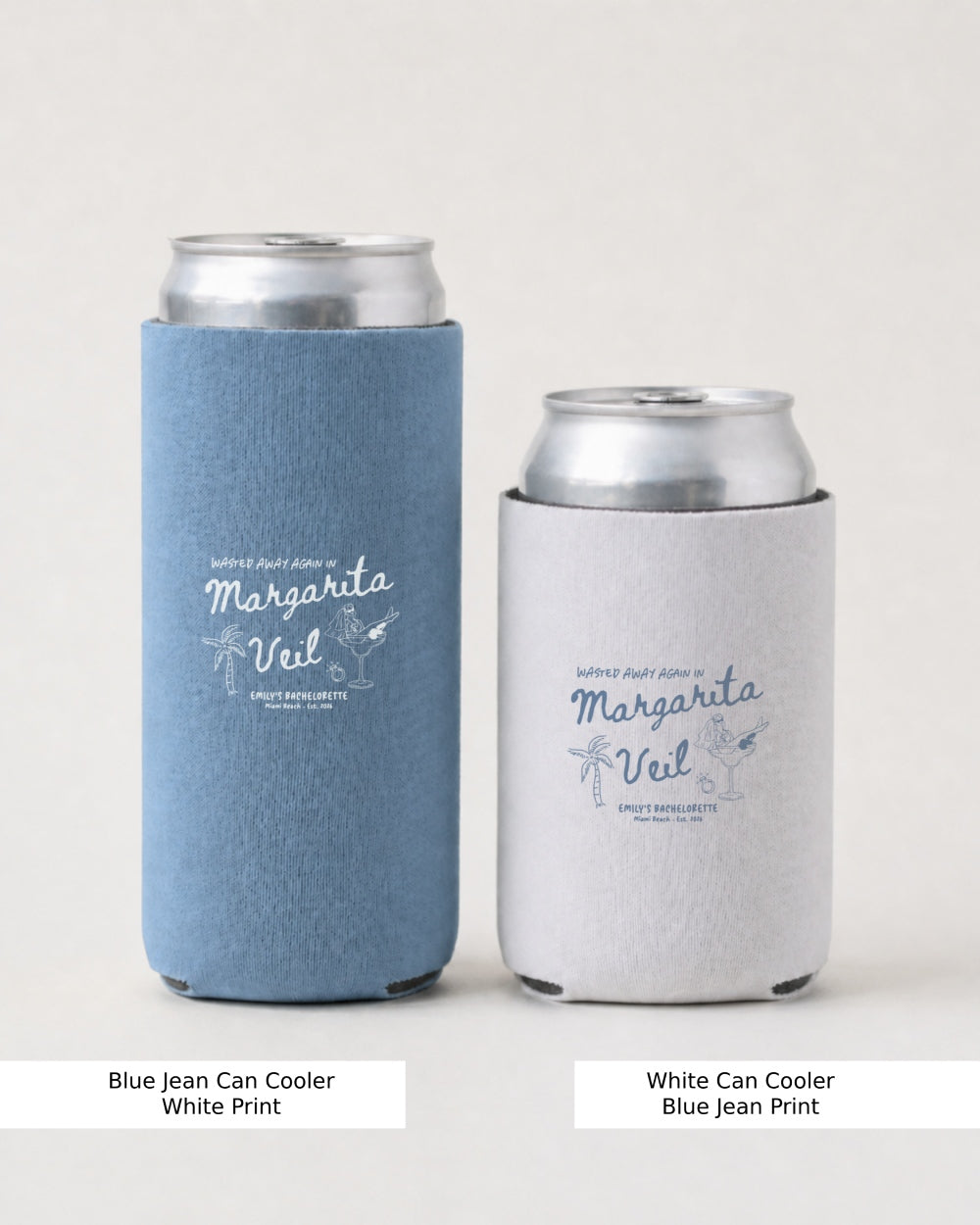 Personalized beach can cooler for tropical bride parties and matching drink favors