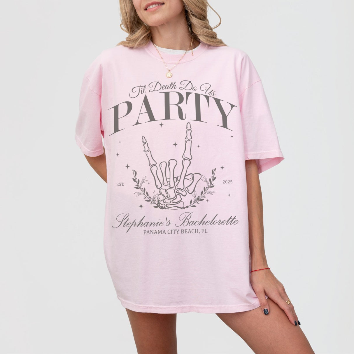 Skeleton bride themed cotton bachelorette party shirt with a humorous "Bride Or Die" slogan for gothic or Halloween inspired bridal celebrations