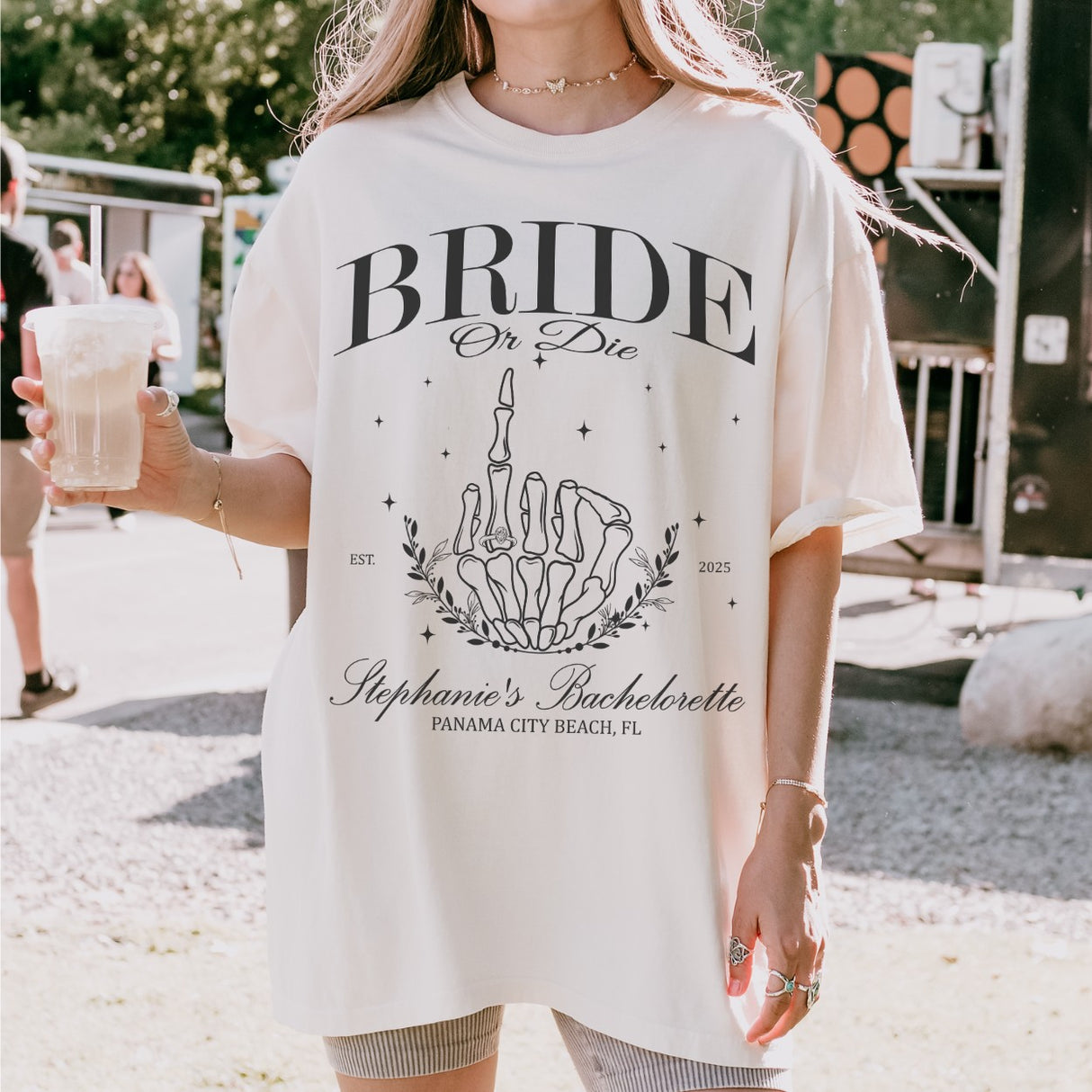 Bride or die skeleton print shirt for a gothic or Halloween bachelorette party with the bride tribe celebrating til death do us party