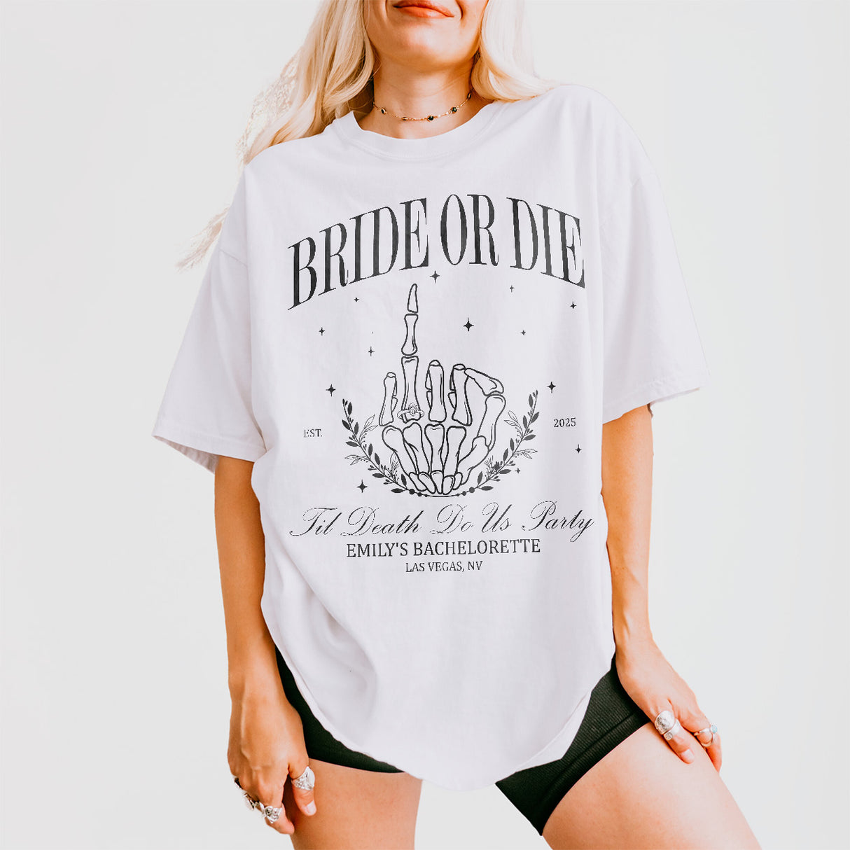 Gothic skeleton bride cotton shirt perfect for a spooky bachelorette party, Halloween bridal shower, or gothic wedding favors