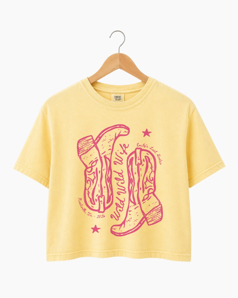 Personalized cowgirl bride crop top with cowboy boot design for Nashville party photos