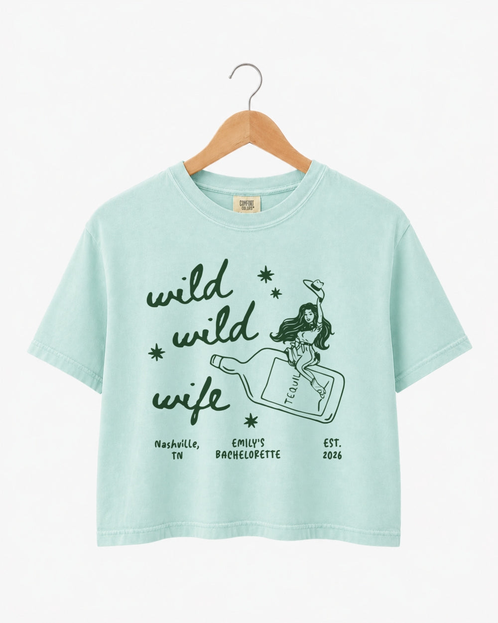 Wild Wild Wife Cowgirl Tequila Crop Top Chalky Mint