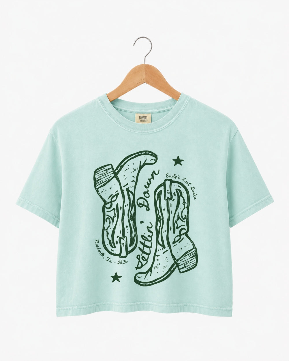 Settlin' Down & Saddlin' Up Cowgirl Boots Crop Top Chalky Mint
