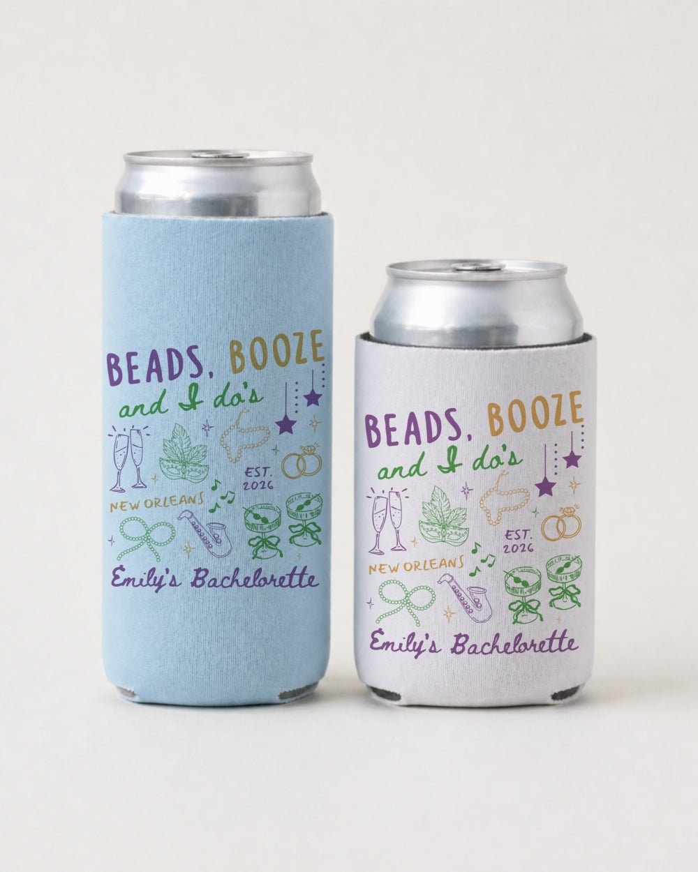 Beads, Booze and I Do's Can Cooler Chambray