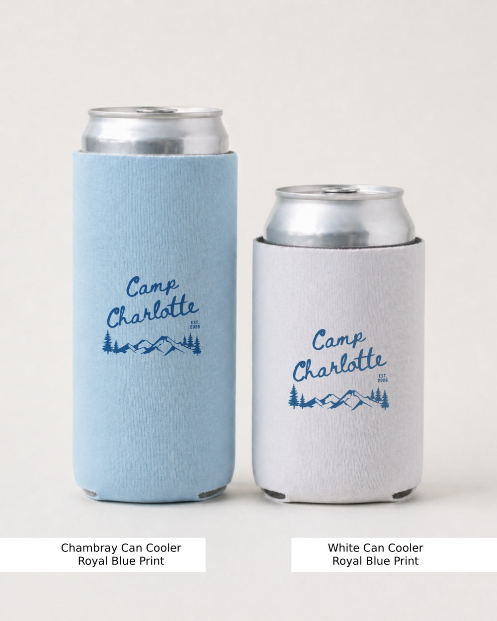 Camp Name Rustic Mountain Party Can Cooler Chambray