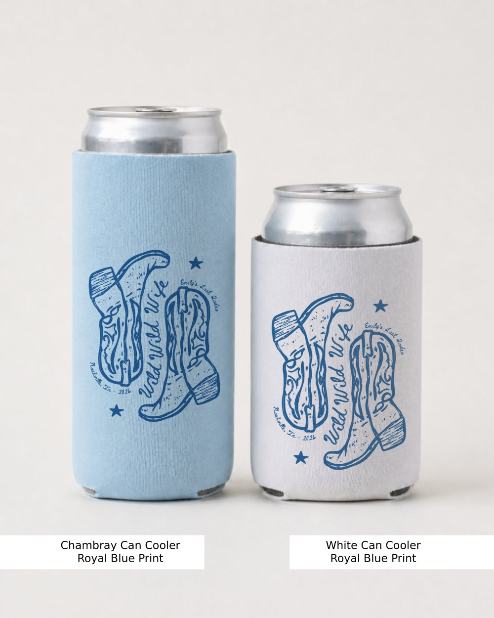 Wild Wild Wife Cowgirl Boots Can Cooler Chambray
