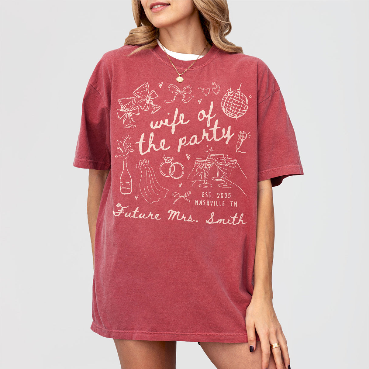 Comfort Colors® Wife of The Party Bachelorette Party Matching Shirts Custom Bachelorette Shirt Personalized Future Mrs Tee Bridal Party Gift - Crimson Product Image