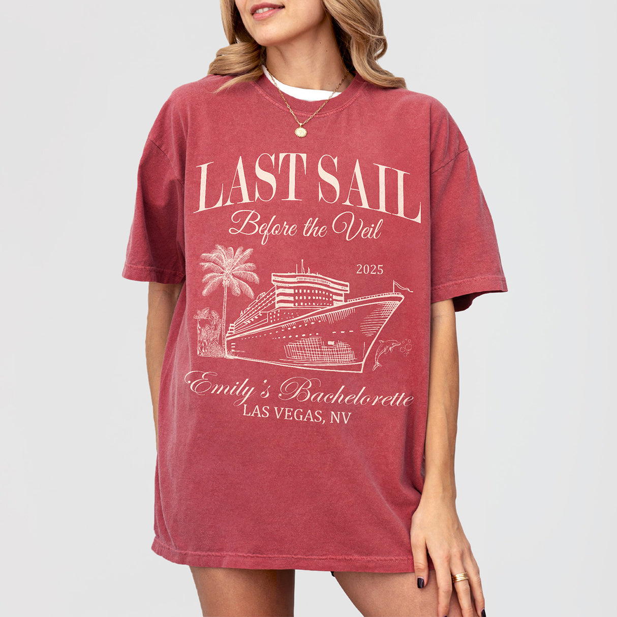 Premium cotton bachelorette t-shirt in moss green with 'Last Sail Before Veil' design by Relatee