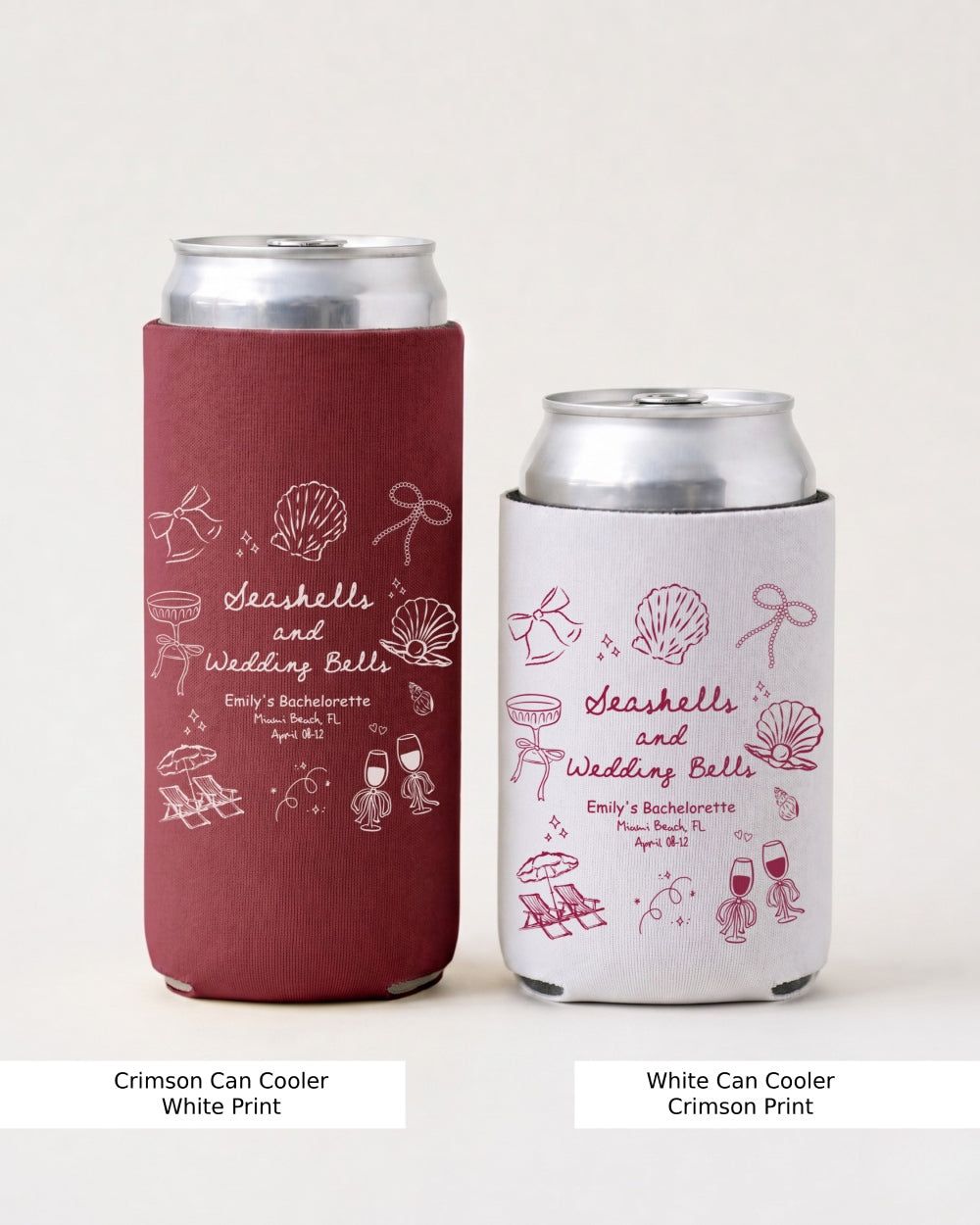 Seashells & Wedding Bells Can Cooler Crimson