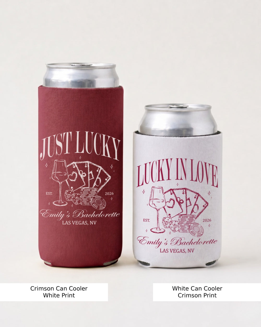 Lucky In Love Wine Cards Can Cooler Crimson