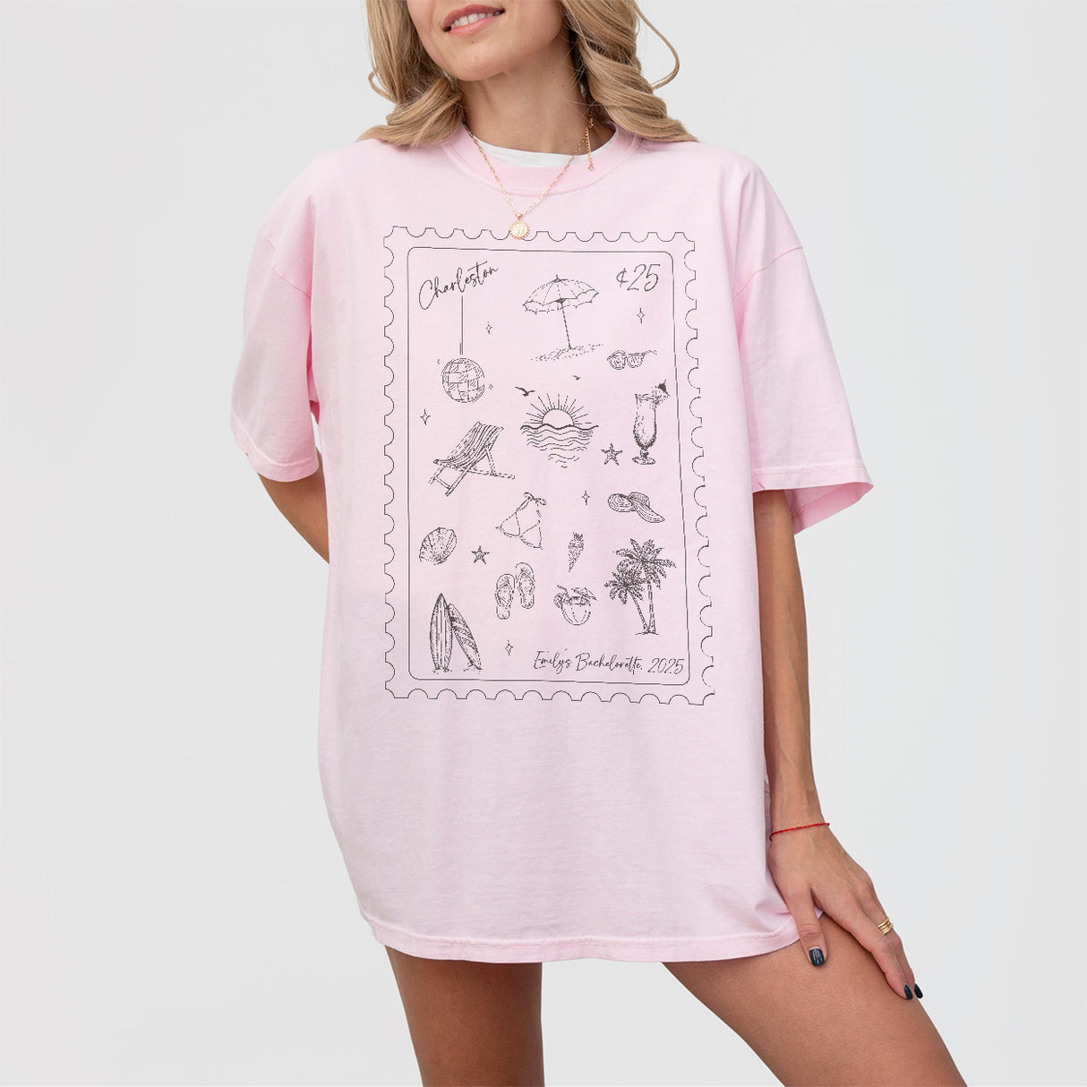 Blush pink long sleeve bachelorette party shirt perfect for beach bachelorette weekends, coastal bridal events, or celebrating in warm destinations