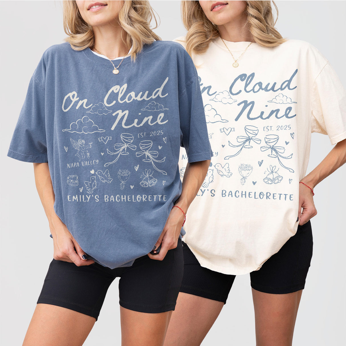 Custom Bride On Cloud Nine Bachelorette Party Shirt Comfort Colors Personalized Cloud 9 Bach Club Cocktail Wine Bridal Squad Matching Outfit - matching Image