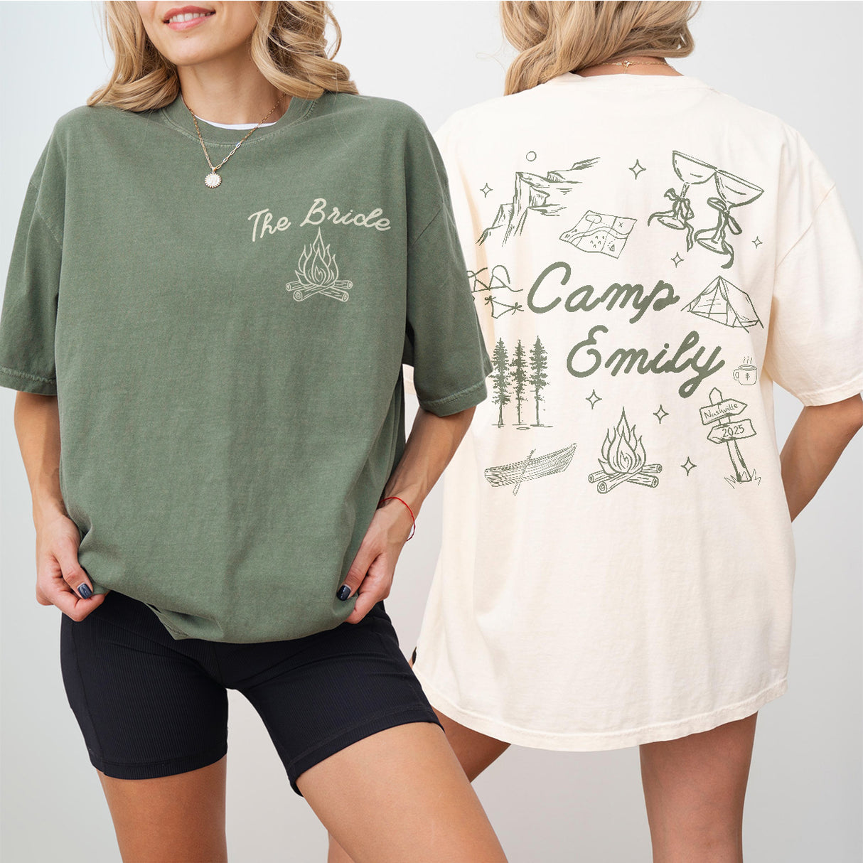 Custom Camp Bach Shirt Personalized Camping Bachelorette Party Matching Tshirt Girls Weekend Trip Hiking Lake Mountain Bride Bridesmaid Gift - matching Image