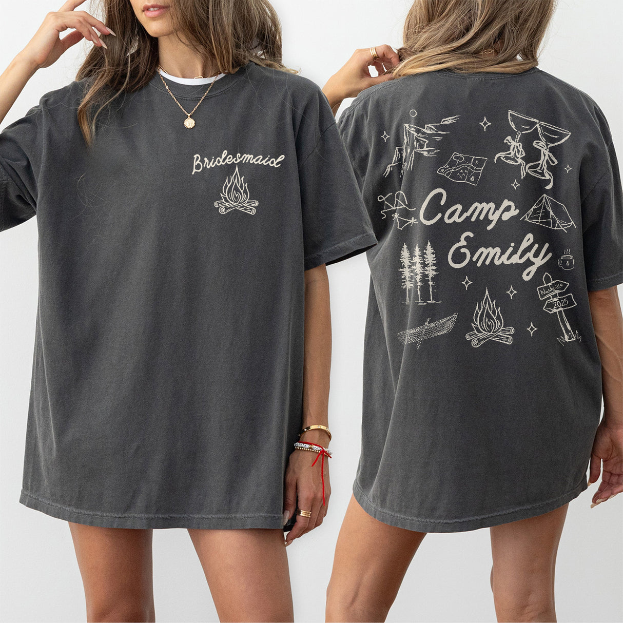 Custom Camp Bach Shirt Personalized Camping Bachelorette Party Matching Tshirt Girls Weekend Trip Hiking Lake Mountain Bride Bridesmaid Gift - Pepper Product Image