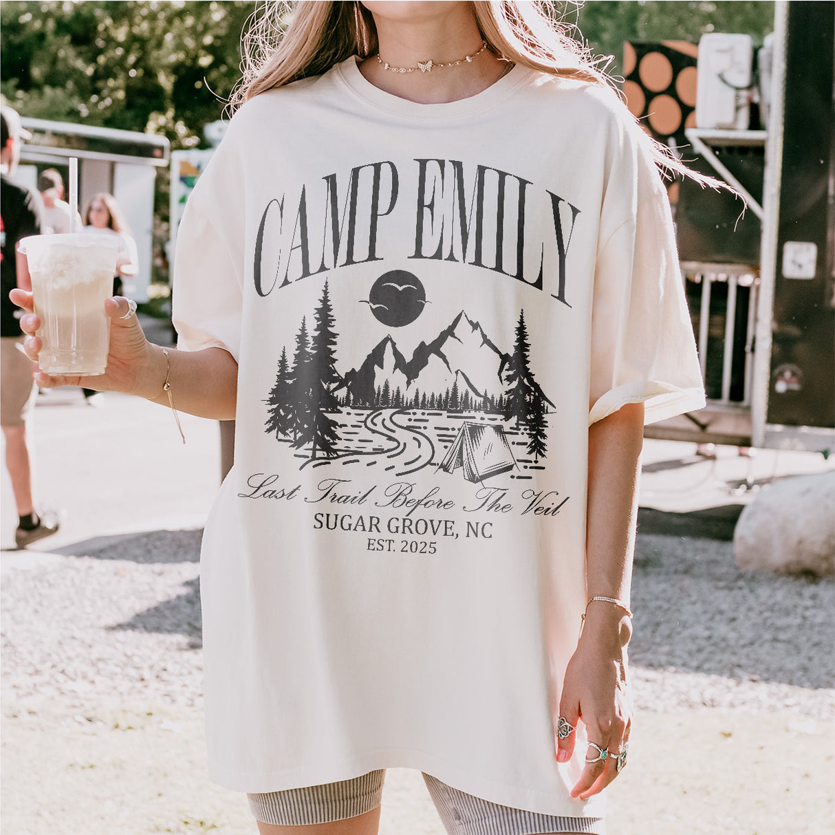 Custom Camping Bachelorette Shirt Last Trail Before the Veil Camp Bachelorette Party Shirts Mountain Wedding Camp Bach Bride To Be Gift - lifestyle Image