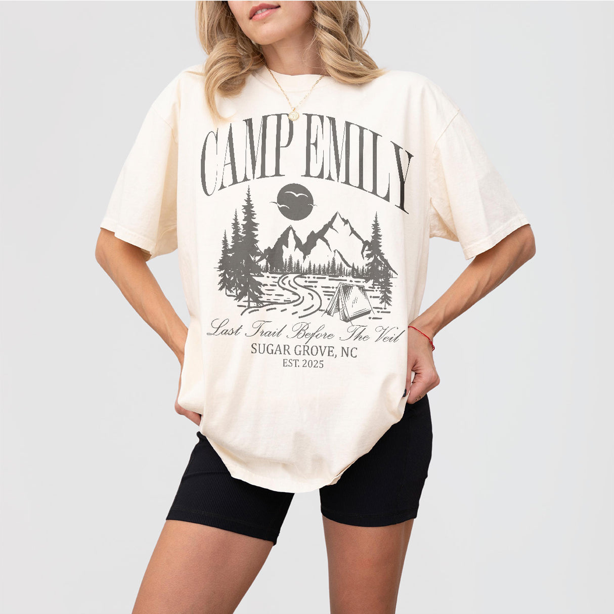 Custom Camping Bachelorette Shirt Last Trail Before the Veil Camp Bachelorette Party Shirts Mountain Wedding Camp Bach Bride To Be Gift - Ivory Product Image
