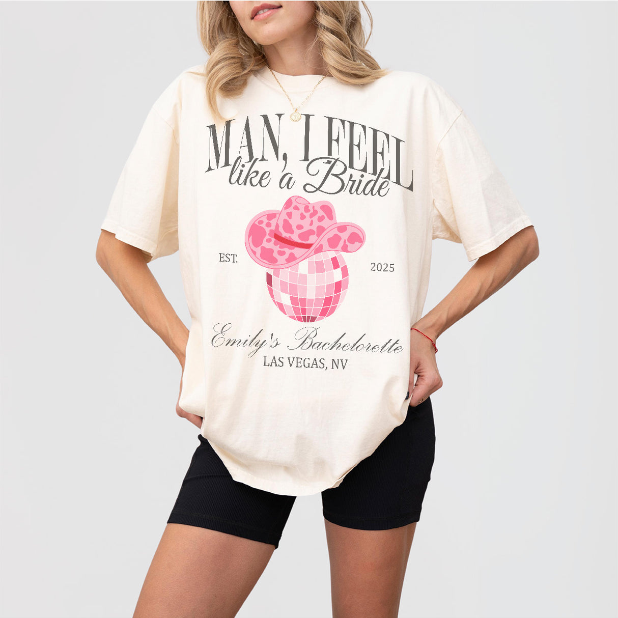 Ivory cotton bachelorette party shirt with cowgirl and Nashville bride theme for the bride-to-be, maid of honor, and bridal party