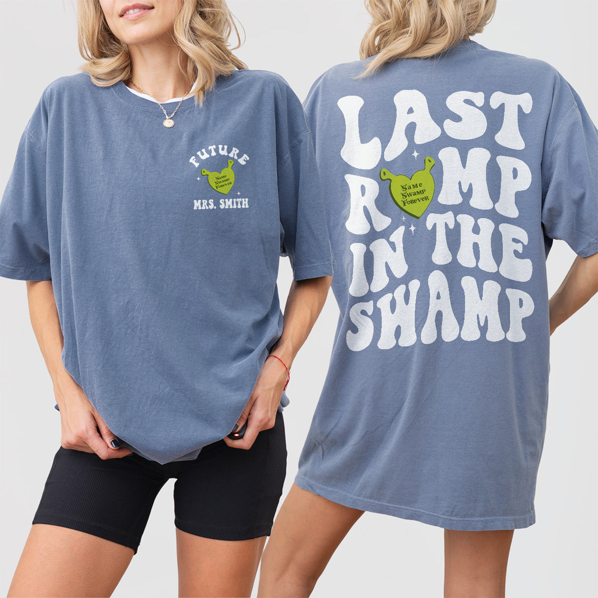 Custom Last Romp in the Swamp Bachelorette Comfort Colors Shirt Personalized Same Swamp Forever Funny Bach Party Matching TShirt Bridesmaid - Blue Jean Product Image