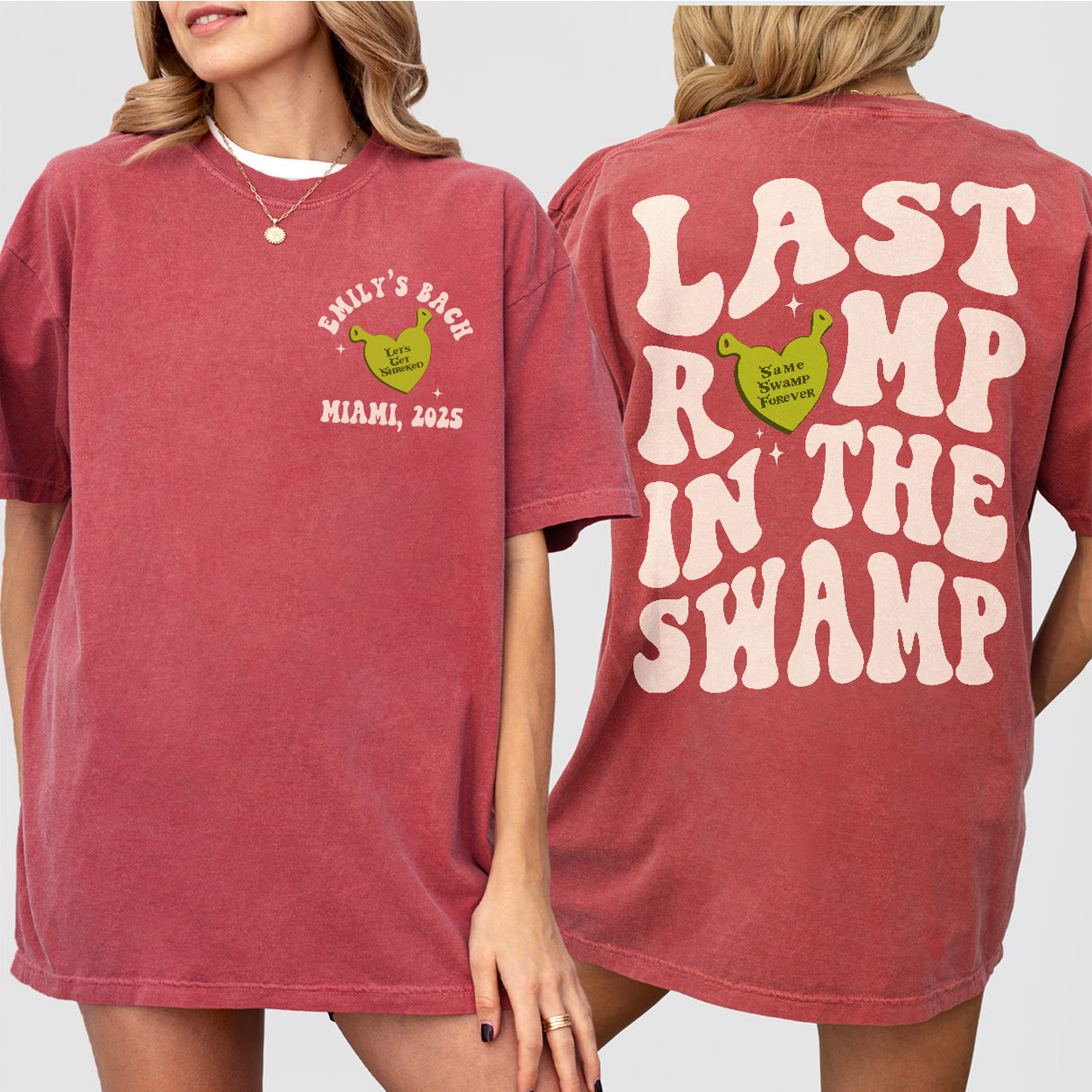 Custom Last Romp in the Swamp Bachelorette Comfort Colors Shirt Personalized Same Swamp Forever Funny Bach Party Matching TShirt Bridesmaid - Crimson Product Image