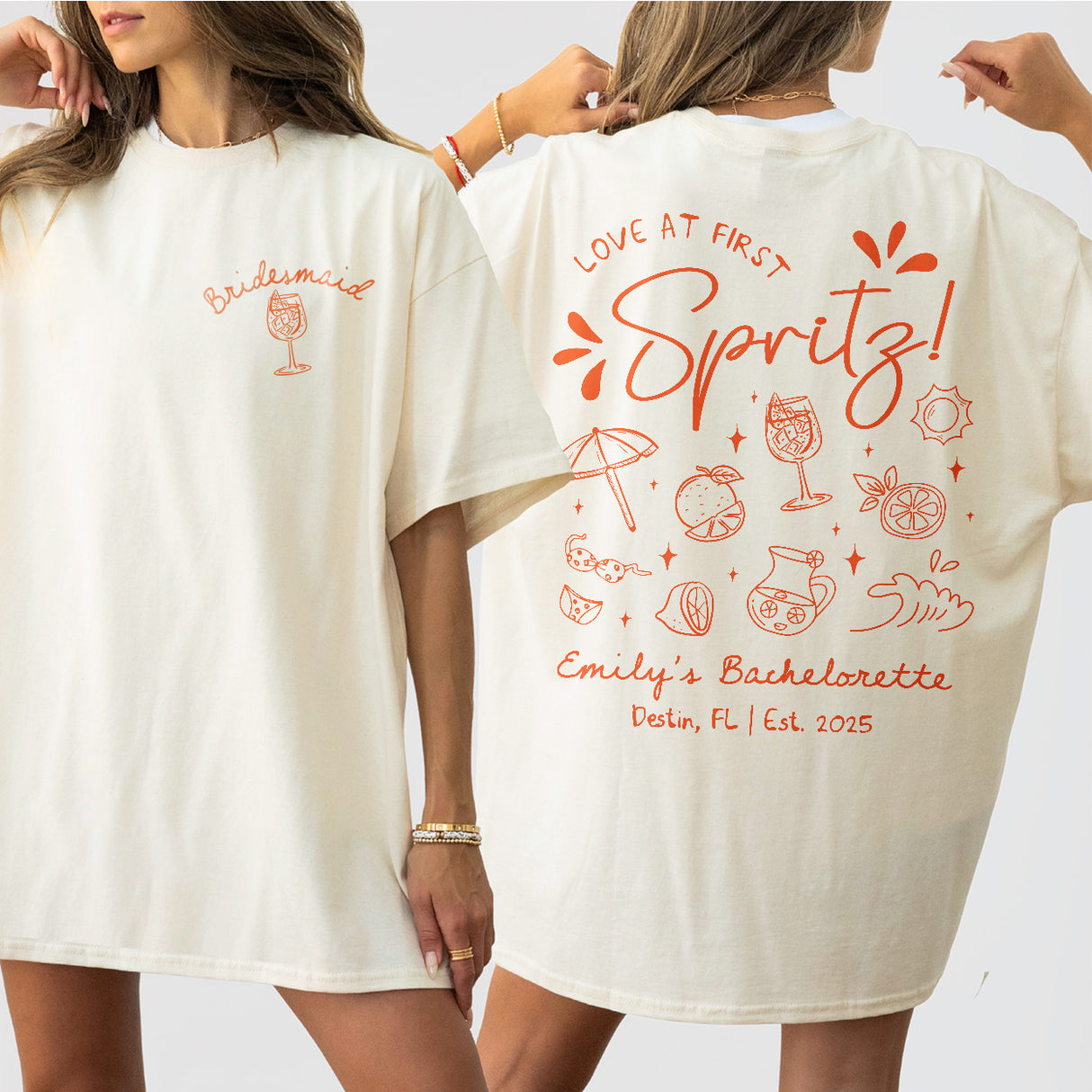 Custom Let's Get Spritzy Bachelorette Sweatshirt Love At First Spritz Bachelorette Party Shirt Aperol Spritz Sun Summer Beach Bach Hoodie - Ivory Product Image