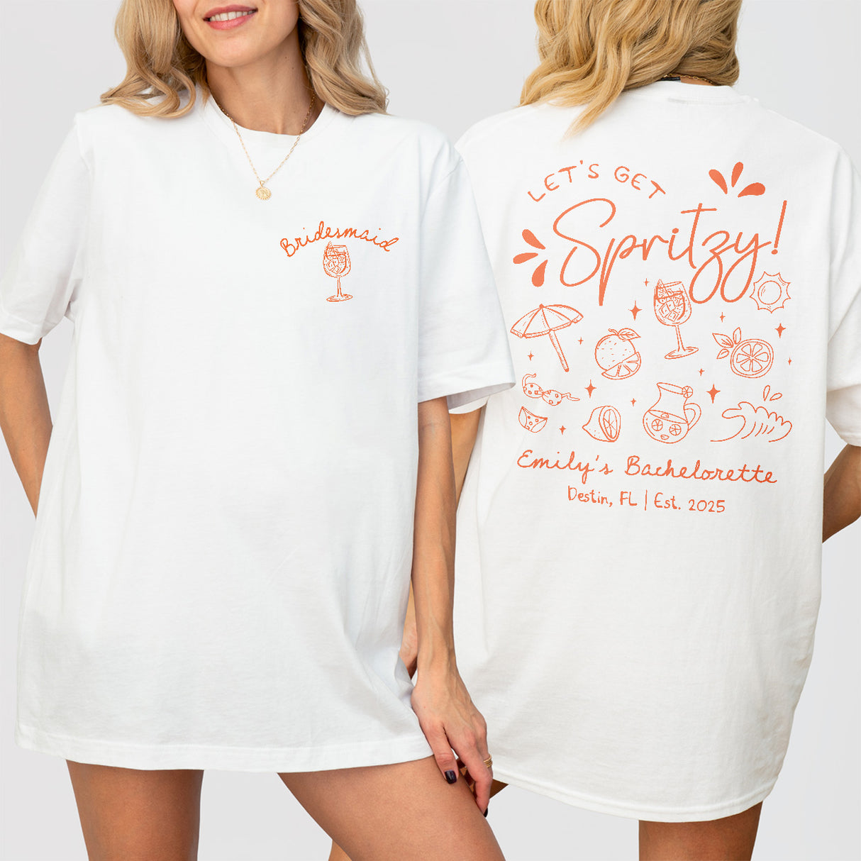 Custom Let's Get Spritzy Bachelorette Sweatshirt Love At First Spritz Bachelorette Party Shirt Aperol Spritz Sun Summer Beach Bach Hoodie - White Product Image