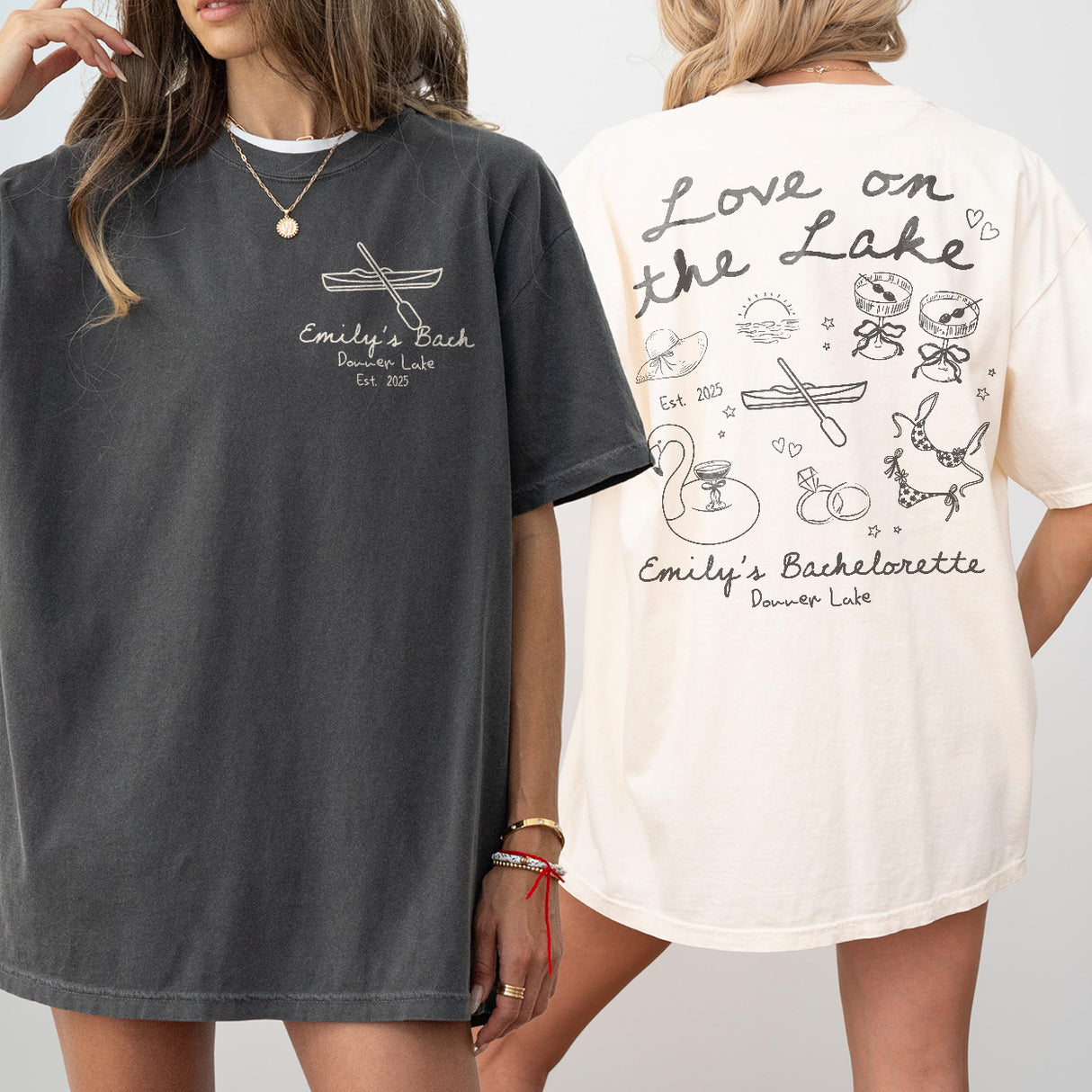 Custom bachelorette party shirts for coordinating a lake, camping, or mountain bach weekend with the bride tribe