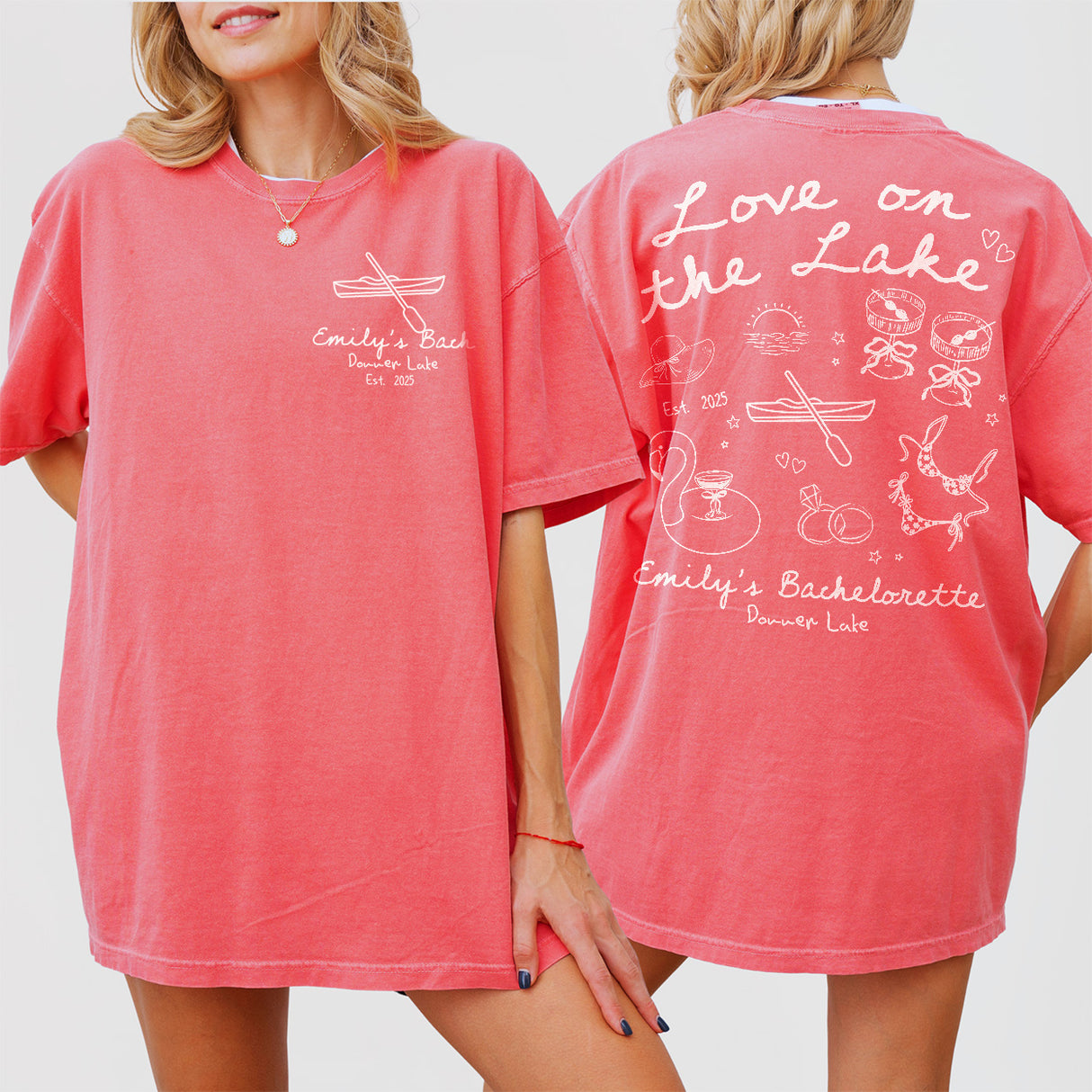 Personalized comfort colors shirt for a love on the lake bachelorette party with the bride and her friends camping and celebrating