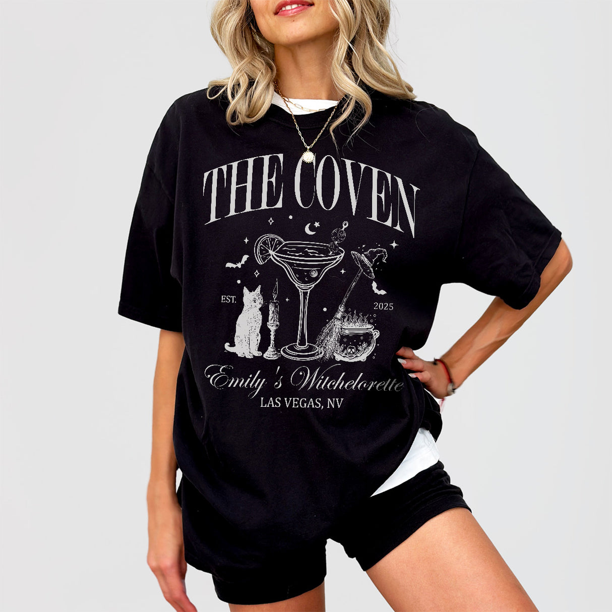 Gothic black cotton shirt for witchy brides and spooky bachelorette parties, perfect for Halloween weddings or coven celebrations