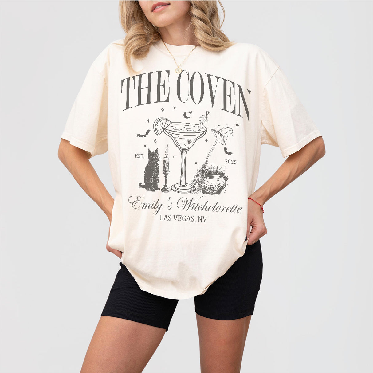 Ivory cotton shirt for the witchy bride featuring a gothic, Halloween-inspired design - perfect for a spooky bachelorette or coven wedding