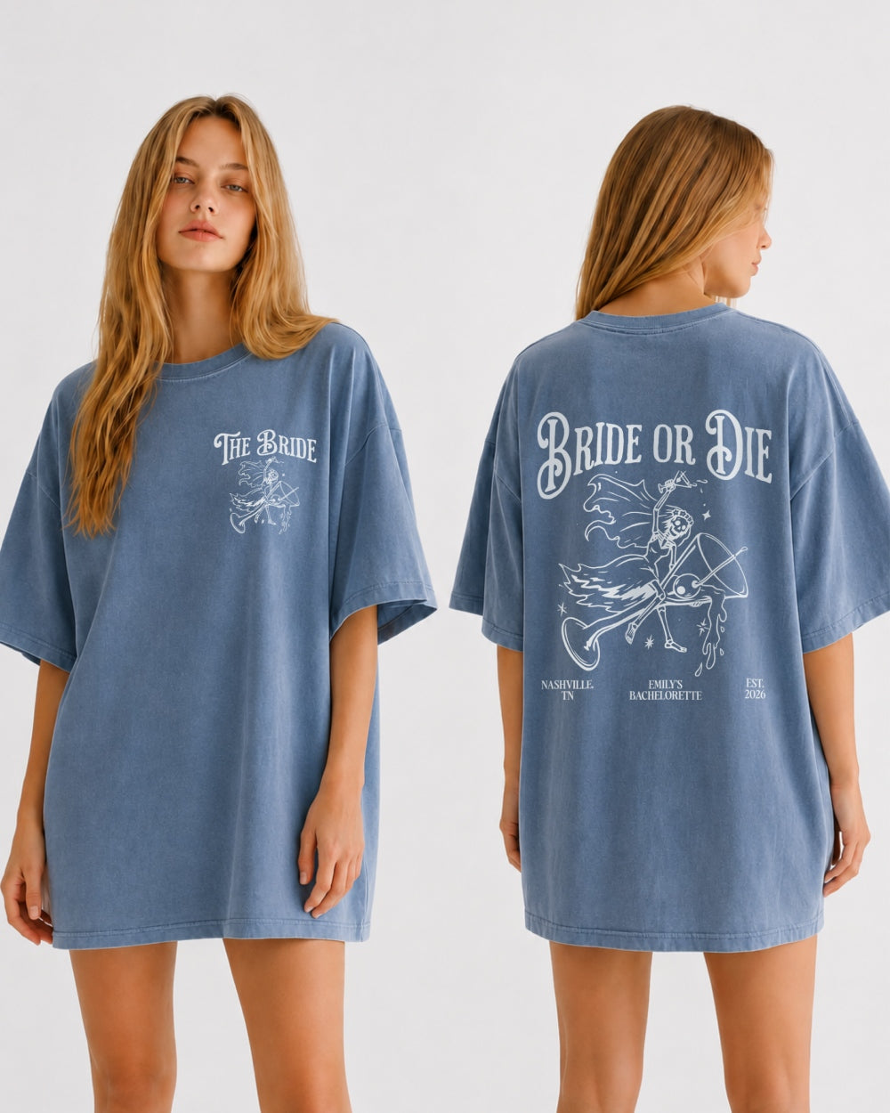 Bride or Die and Ride or Die with Martini T-Shirt Blue Jean