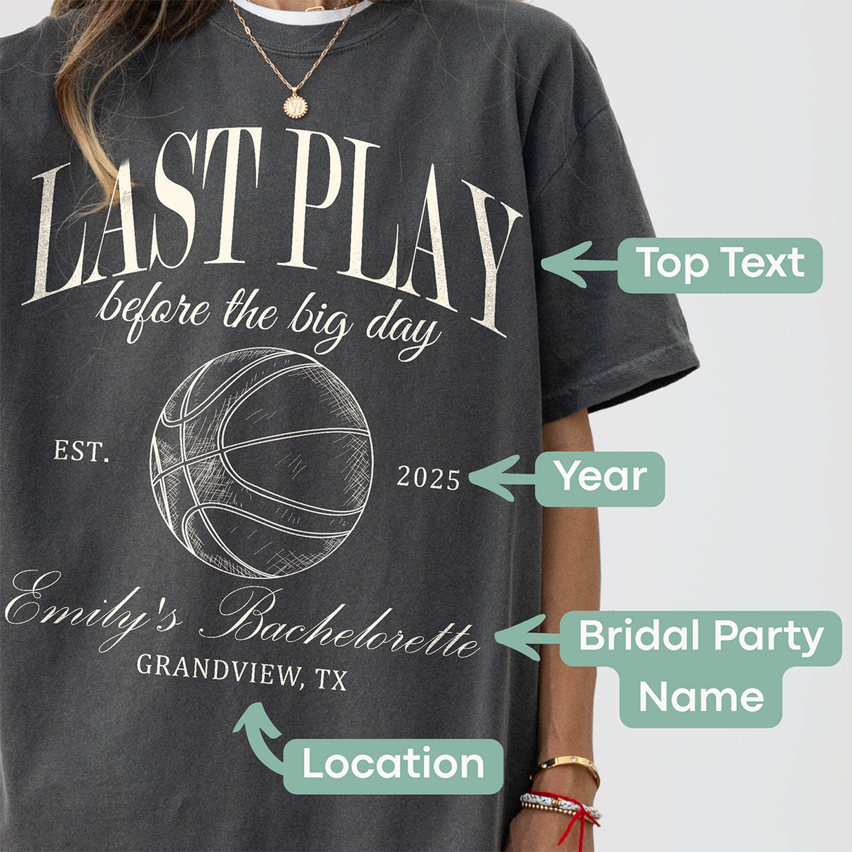 Premium moss green cotton t-shirt for bachelorette team bride from Relatee, featuring classic crew neck style.