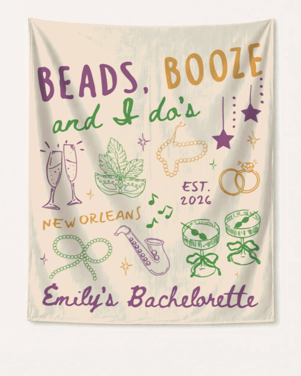 Beads, Booze and I Do's Banner Ivory