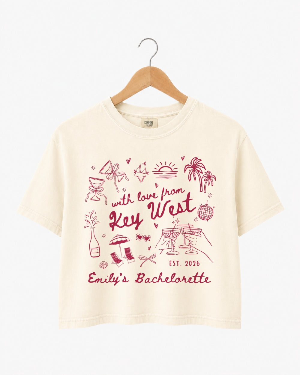 With Love from Key West Crop Top Personalized tropical bachelorette shirt with Key West design for bride weekend photos