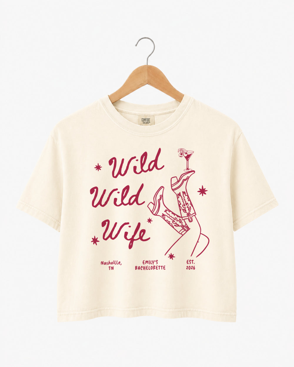 Personalized Wild Wild Wife crop top for a country bachelorette weekend and cowgirl bride outfit