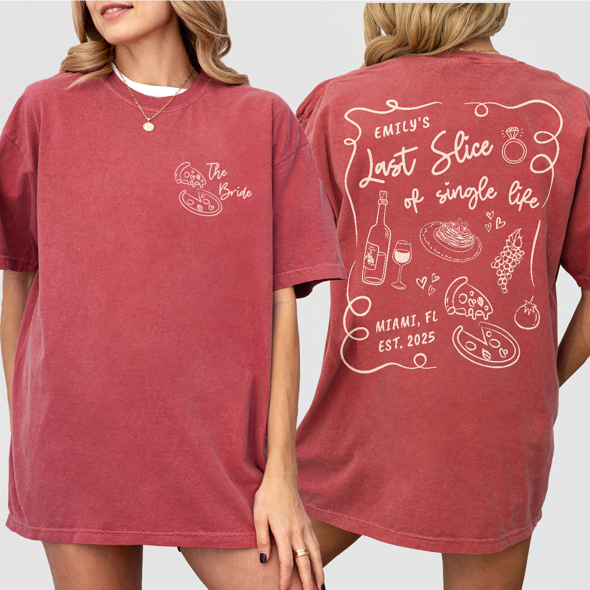 Last Slice of Single Life Italian Bachelorette Shirts Custom Pizza Wine Bachelorette Tshirt Amore Bach Club Bride Bridesmaid Matching Outfit - Crimson Product Image