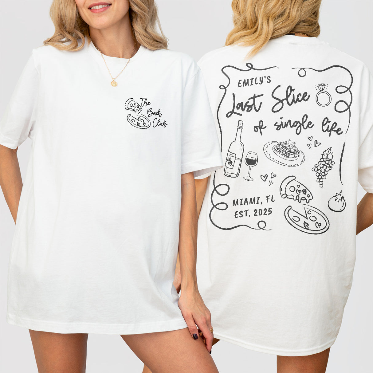 Last Slice of Single Life Italian Bachelorette Shirts Custom Pizza Wine Bachelorette Tshirt Amore Bach Club Bride Bridesmaid Matching Outfit - White Product Image
