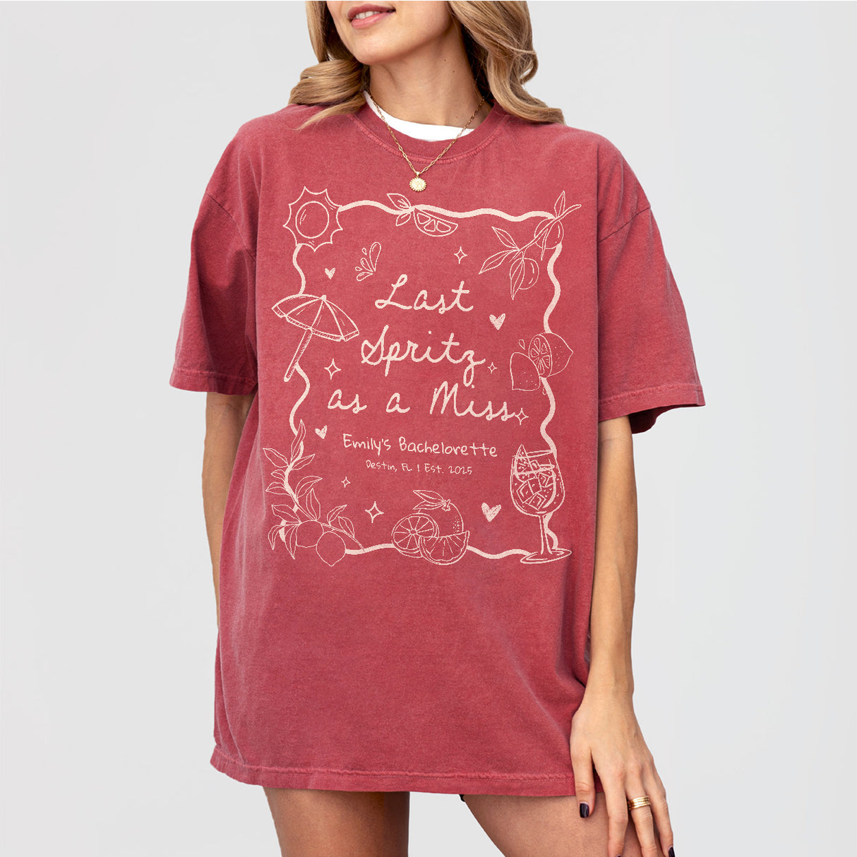 Last Spritz As A Miss Shirt Custom Aperol Spritz Bachelorette Party Shirts Let's Get Spritzy Hen Do Matching Outfits Sun Spritz Bride Tshirt - Crimson Product Image