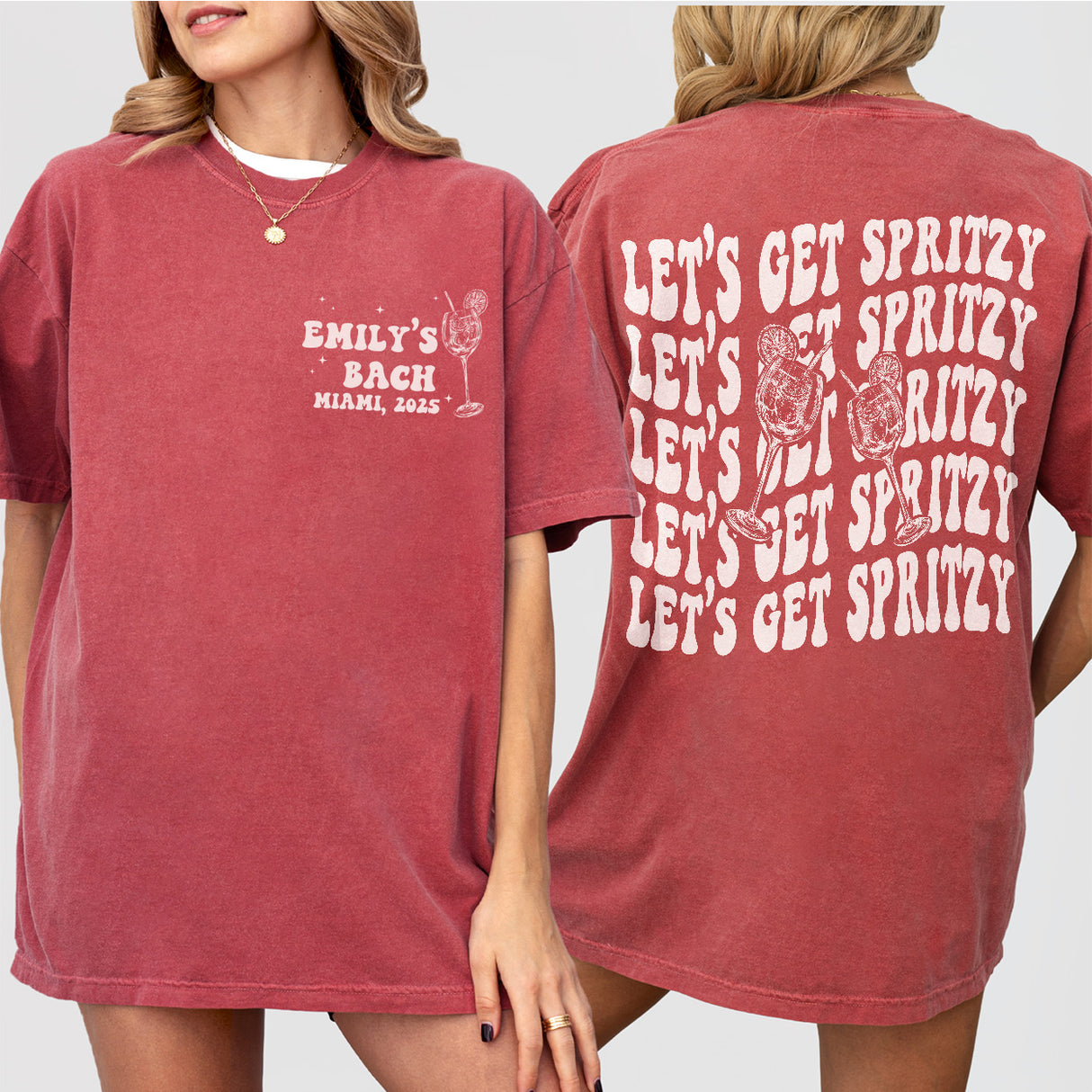 Let's Get Spritzy Bachelorette Shirt Love At First Spritz Custom Aperol Spritz Bachelorette Party T Shirt Sunshine and Spritz TShirt Bride - Crimson Product Image