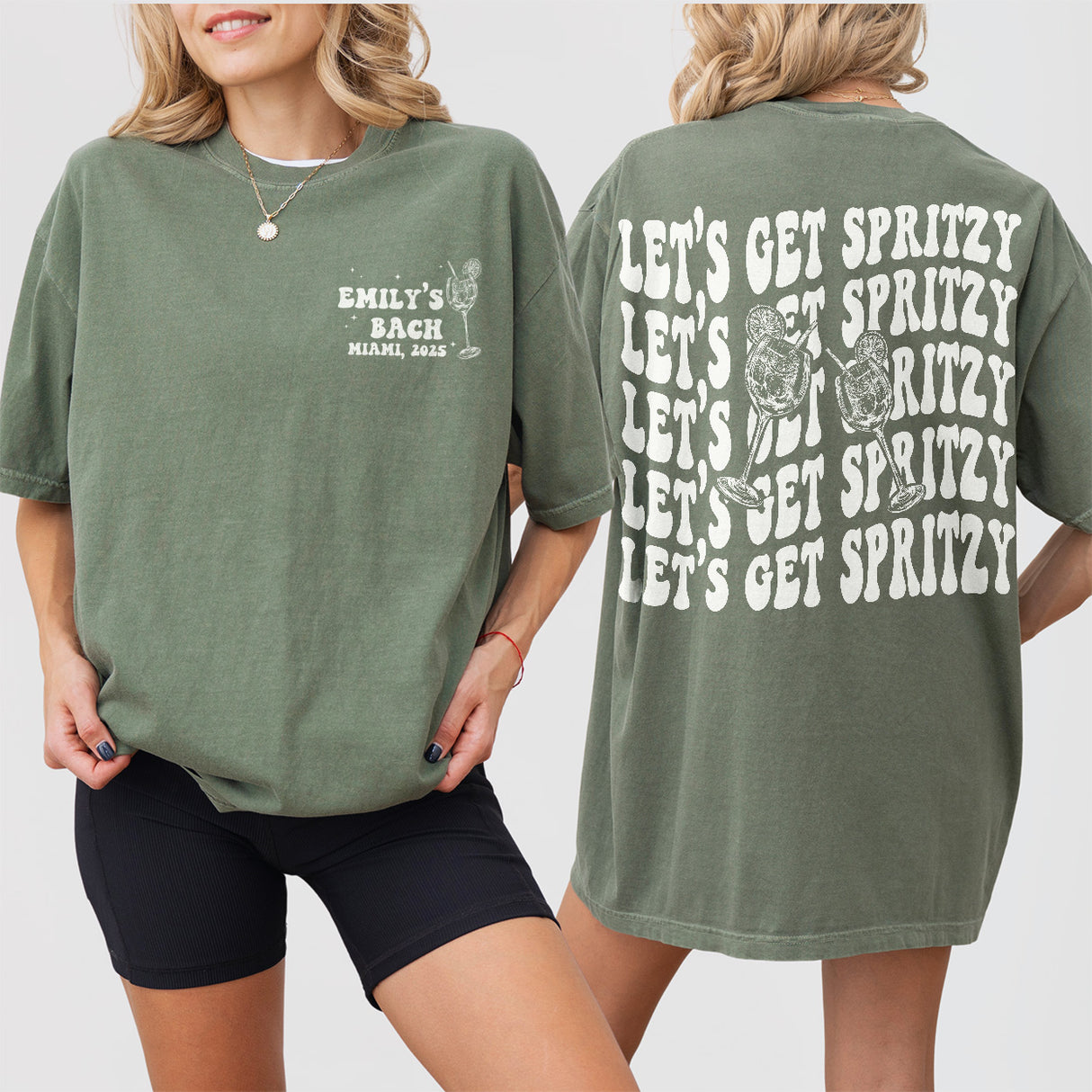 Let's Get Spritzy Bachelorette Shirt Love At First Spritz Custom Aperol Spritz Bachelorette Party T Shirt Sunshine and Spritz TShirt Bride - Moss Product Image