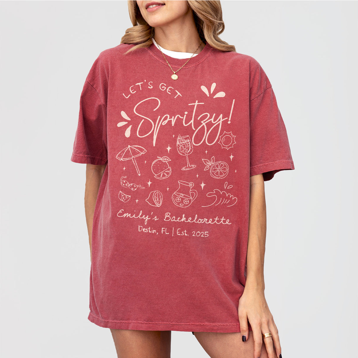 Love At First Spritz Bachelorette Party Shirt Comfort Colors Let's Get Spritzy Bach Matching TShirt Personalized Aperol Spritz Cocktail Club - Crimson Product Image