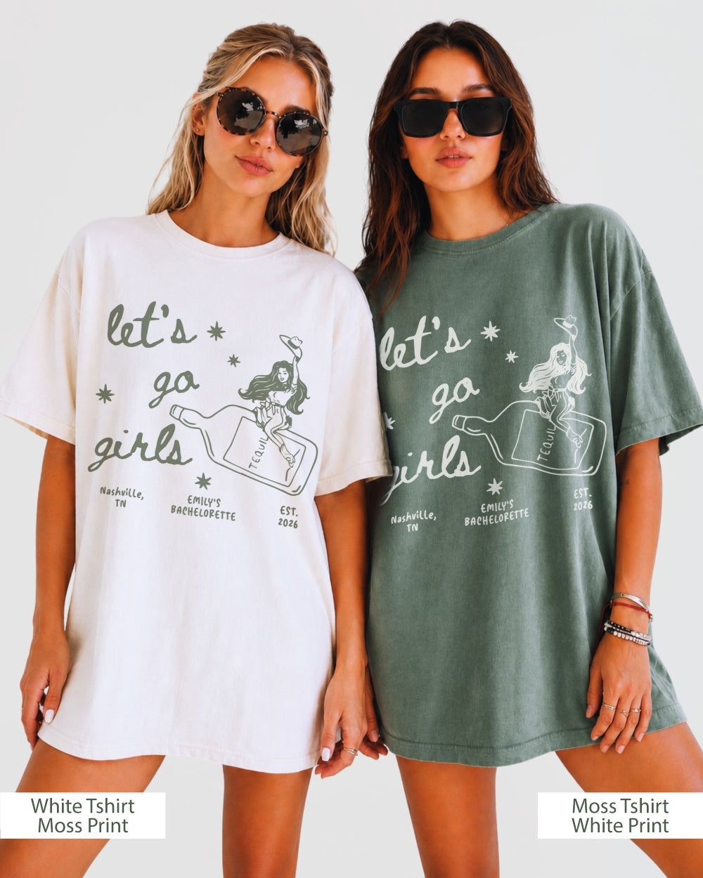Gift idea for girls night out: Let's Go Girls cowgirl bottle tee with minimalist vintage line-art. Perfect for the friend who lives for a good time and a great shirt.