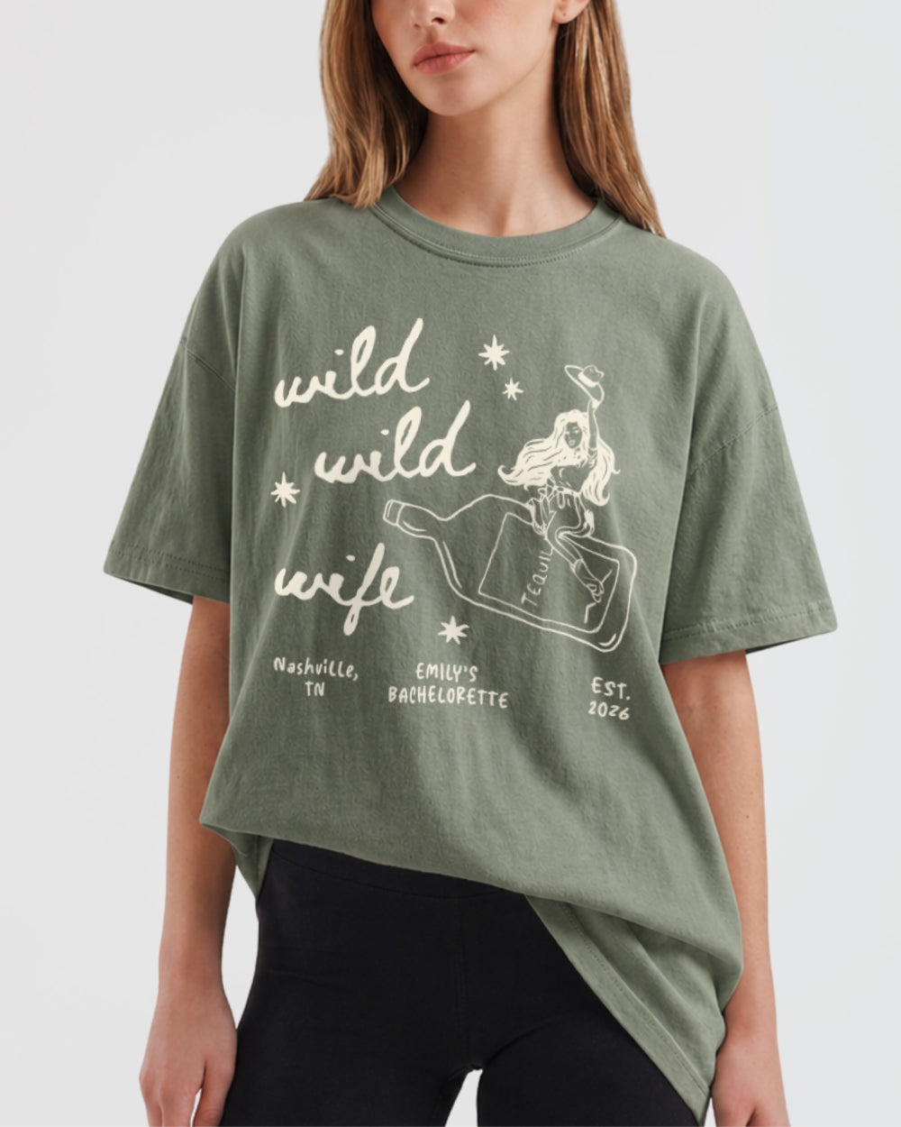 Wild Wild Wife Cowgirl Tequila T-Shirt Moss