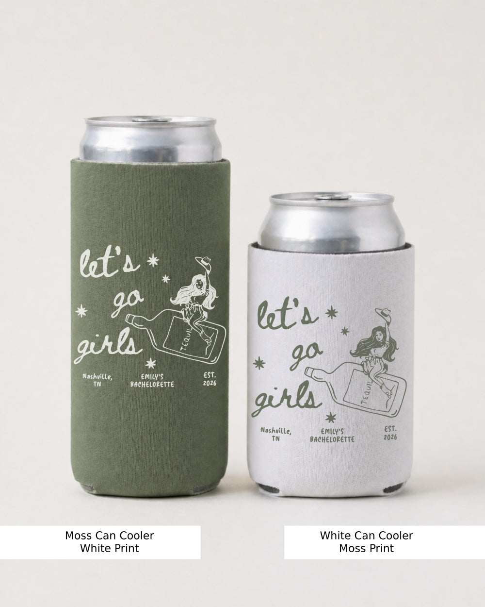 Let's Go Girls Cowgirl Bottle Can Cooler Moss