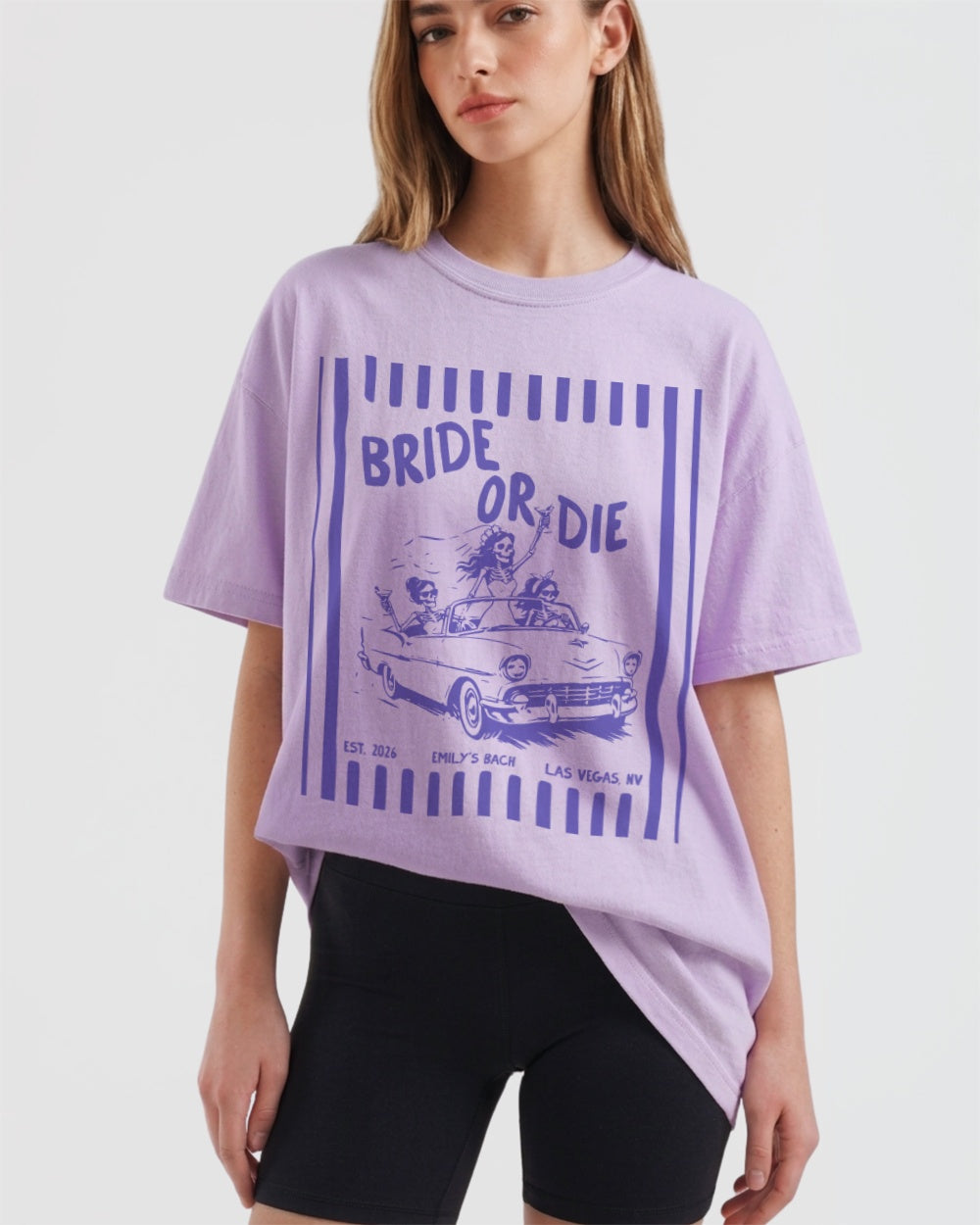Bride or Die and Ride or Die Stripes T-Shirt Orchid