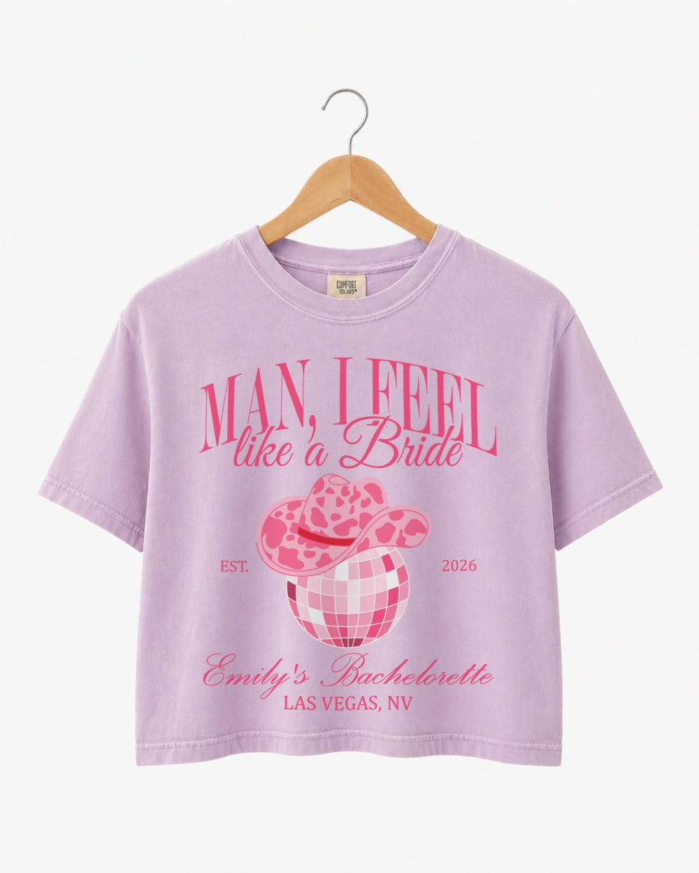 Man, I Feel Like A Bride & Let's Go Girls Disco Crop Top Orchid