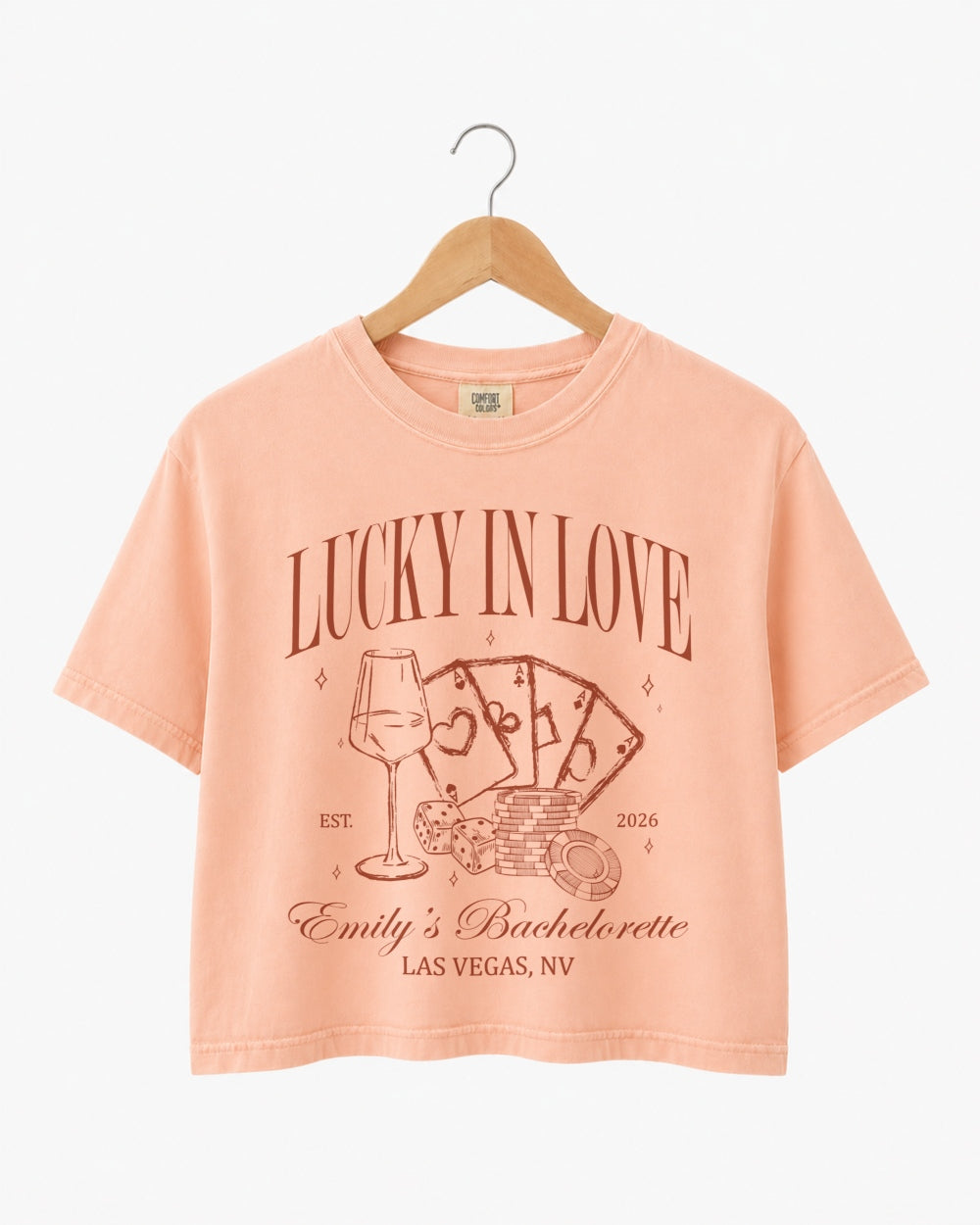 Lucky In Love Wine Cards Crop Top Peachy
