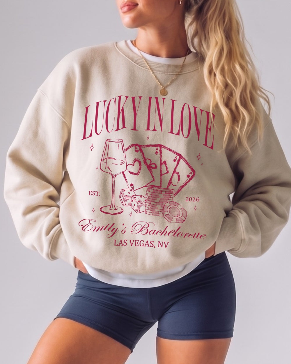 Lucky In Love Wine Cards Sweatshirt Sand