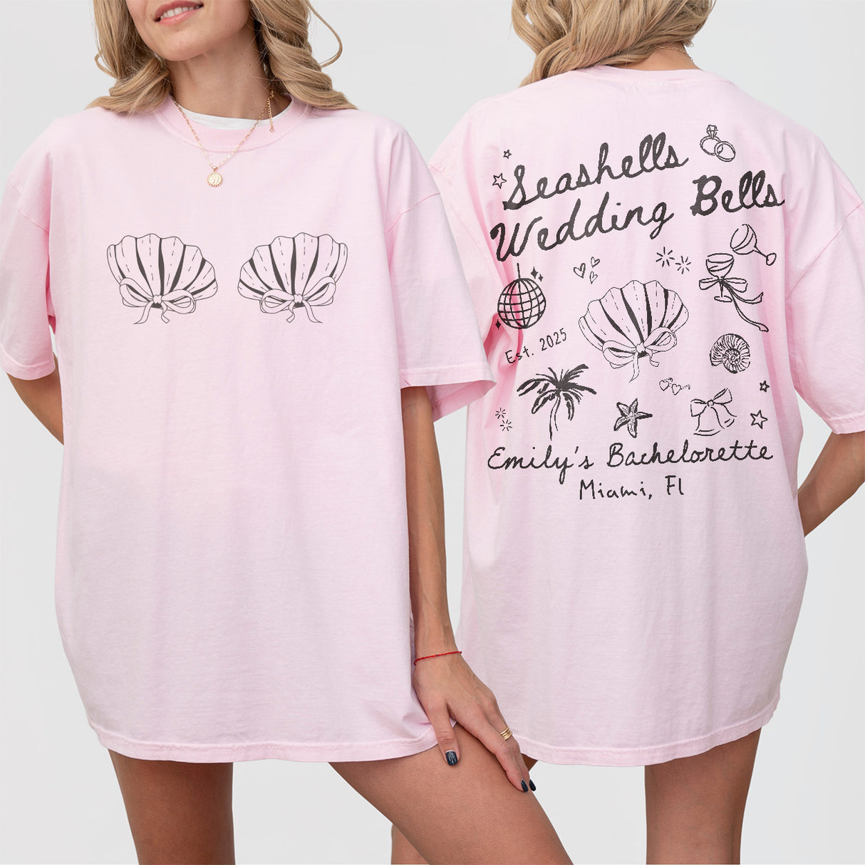 Seashells and Wedding Bells Bachelorette Shirt Custom Beach Bachelorette Personalized Coastal Bachelorette Tshirt Seashell Hens Party Outfit - Blossom Product Image